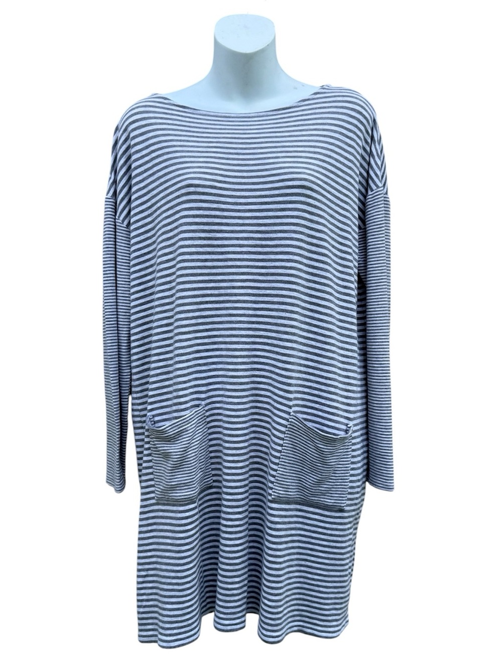 J. Jill long-sleeve grey and white stripe tunic dress